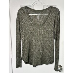 American Eagle Soft & Sexy Hunter Green Long Sleeve Ribbed Top Medium Casual